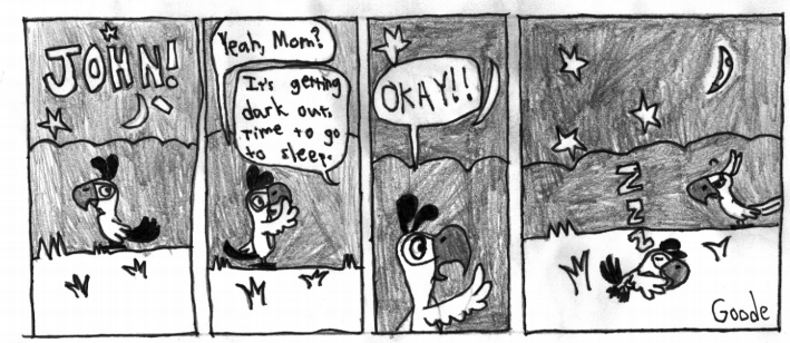 John is the least intelligent of Squawk's kids. But, he's one of the funniest.